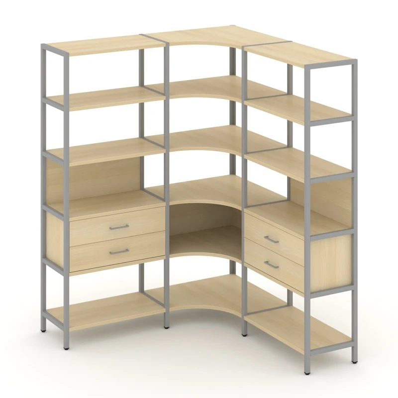 Трехсекционный угловой стеллаж пятиярусный с ящиками Shelf System (металл серый) SN.STMU-531