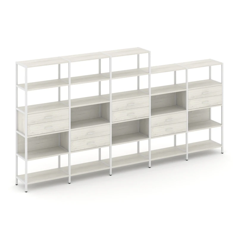 Пятисекционный стеллаж пятиярусный с ящиками Shelf System (металл белый) SN.STM-551