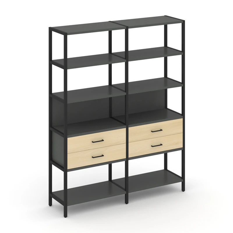 Двухсекционный стеллаж пятиярусный с ящиками SHELF SYSTEM (металл черный) SN.STM-522