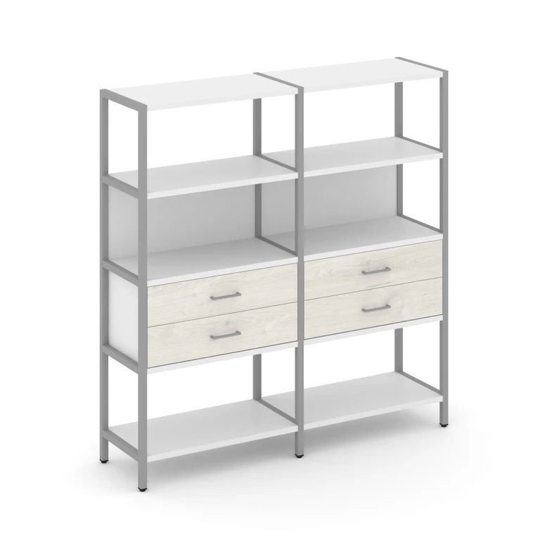 Двухсекционный стеллаж четырехярусный с ящиками Shelf System (металл серый) SN.STM-422