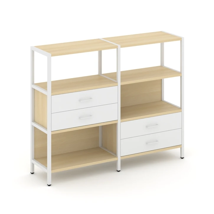 Двухсекционный стеллаж трехярусный с ящиками Shelf System (металл белый) SN.STM-323
