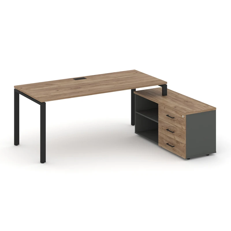 Стол руководителя на металлокаркасе (П-60x30 черный) с тумбой правый STYLE PROJECT DIRECT SN-6P.SRG-023.M(R)