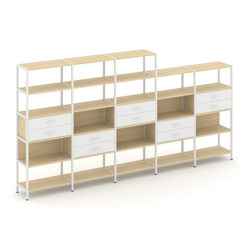Пятисекционный стеллаж пятиярусный с ящиками Shelf System (металл белый) SN.STM-551
