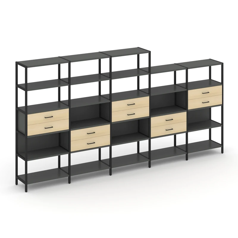 Пятисекционный стеллаж пятиярусный с ящиками SHELF SYSTEM (металл черный) SN.STM-551