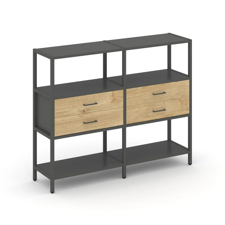 Двухсекционный стеллаж трехярусный с ящиками SHELF SYSTEM (металл антрацит) SN.STM-322