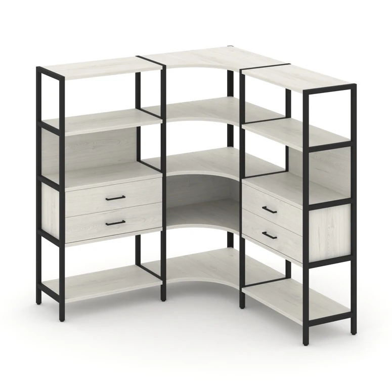 Трехсекционный угловой стеллаж четырехярусный с ящиками SHELF SYSTEM (металл черный) SN.STMU-431