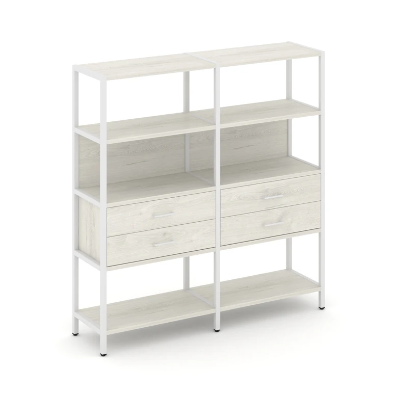 Двухсекционный стеллаж четырехярусный с ящиками Shelf System (металл белый) SN.STM-422