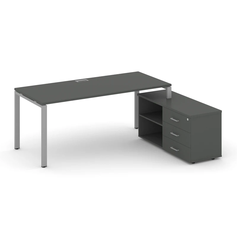 Стол руководителя на металлокаркасе (П-60x30 серый) с тумбой правый STYLE PROJECT DIRECT SN-6P.SRG-024.M(R)