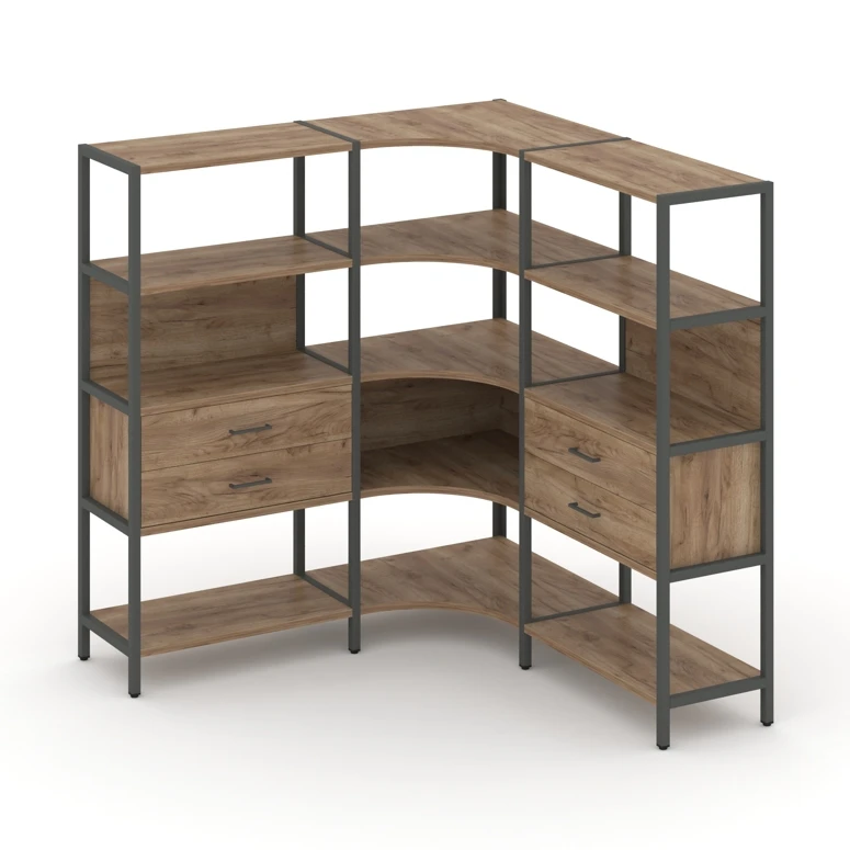 Трехсекционный угловой стеллаж четырехярусный с ящиками SHELF SYSTEM (металл антрацит) SN.STMU-431