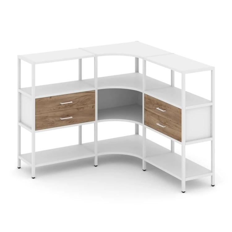 Трехсекционный угловой стеллаж трехярусный с ящиками Shelf System (металл белый) SN.STMU-331