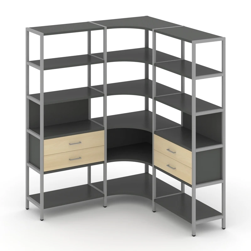 Трехсекционный угловой стеллаж пятиярусный с ящиками Shelf System (металл серый) SN.STMU-531