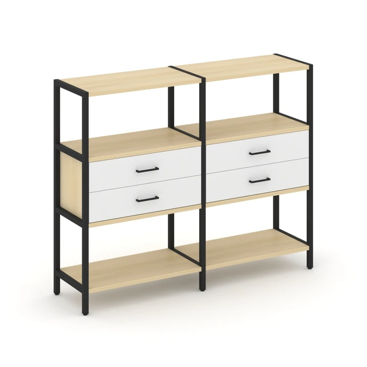 Двухсекционный стеллаж трехярусный с ящиками SHELF SYSTEM (металл черный) SN.STM-322