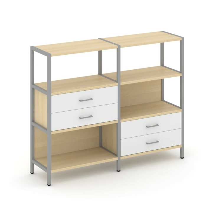 Двухсекционный стеллаж трехярусный с ящиками Shelf System (металл серый) SN.STM-323