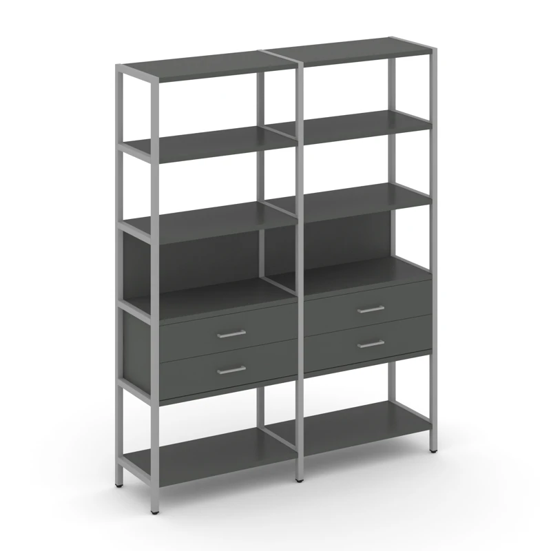 Двухсекционный стеллаж пятиярусный с ящиками Shelf System (металл серый) SN.STM-522