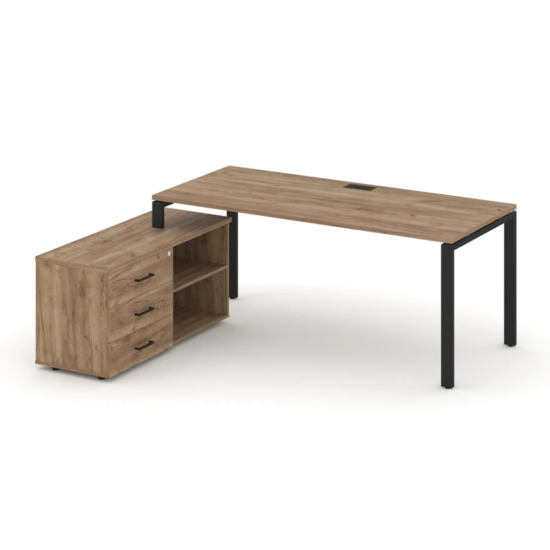 Стол руководителя на металлокаркасе (П-60x30 черный) с тумбой левый STYLE PROJECT DIRECT SN-6P.SRG-016.M(L)