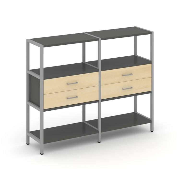 Двухсекционный стеллаж трехярусный с ящиками Shelf System (металл серый) SN.STM-322