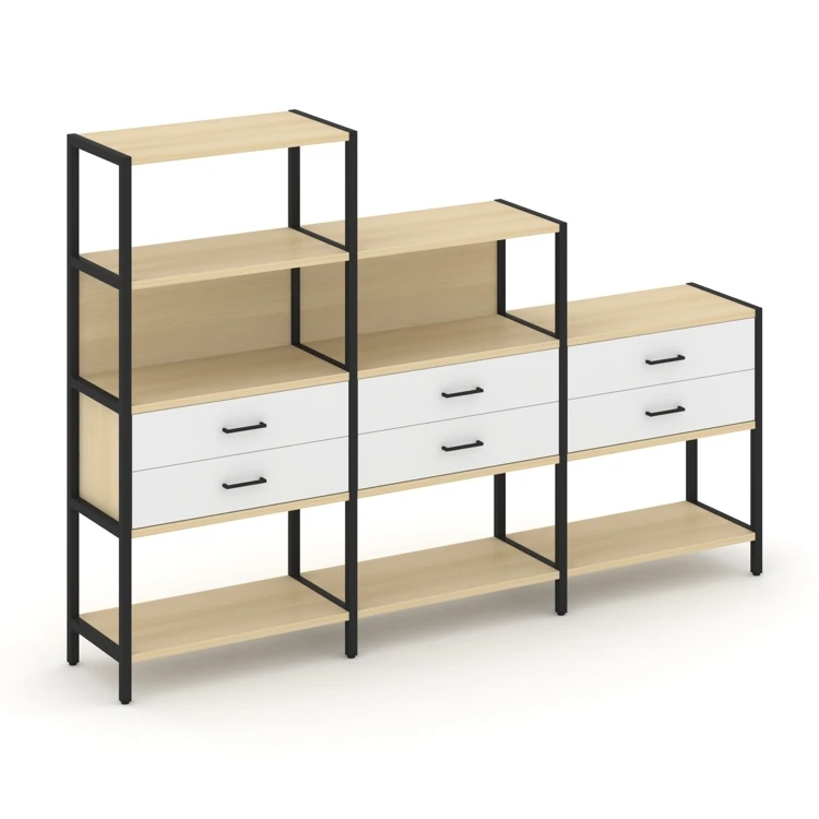 Трехсекционный стеллаж четырех/трех/двухярусный с ящиками SHELF SYSTEM (металл черный) SN.STM-431