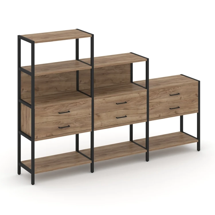 Трехсекционный стеллаж четырех/трех/двухярусный с ящиками SHELF SYSTEM (металл черный) SN.STM-431