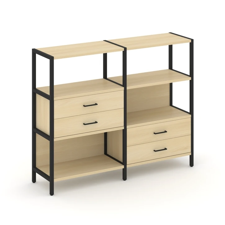 Двухсекционный стеллаж трехярусный с ящиками SHELF SYSTEM (металл черный) SN.STM-323