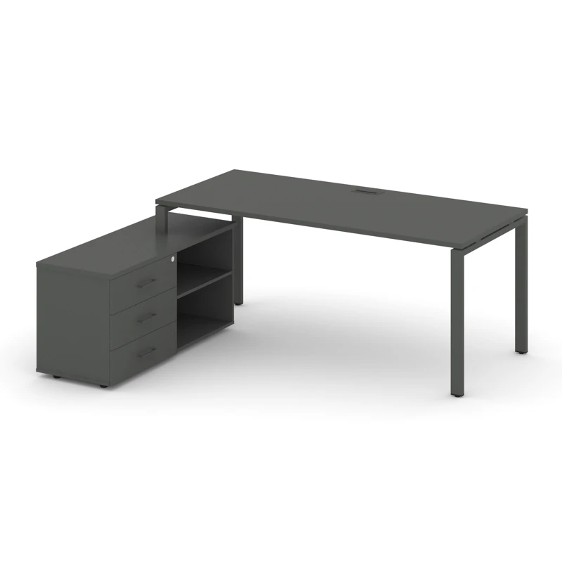Стол руководителя на металлокаркасе (П-60x30 антрацит) с тумбой левый Style Project Direct SN-6P.SRG-024.M(L)