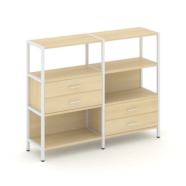 Двухсекционный стеллаж трехярусный с ящиками Shelf System (металл белый) SN.STM-323