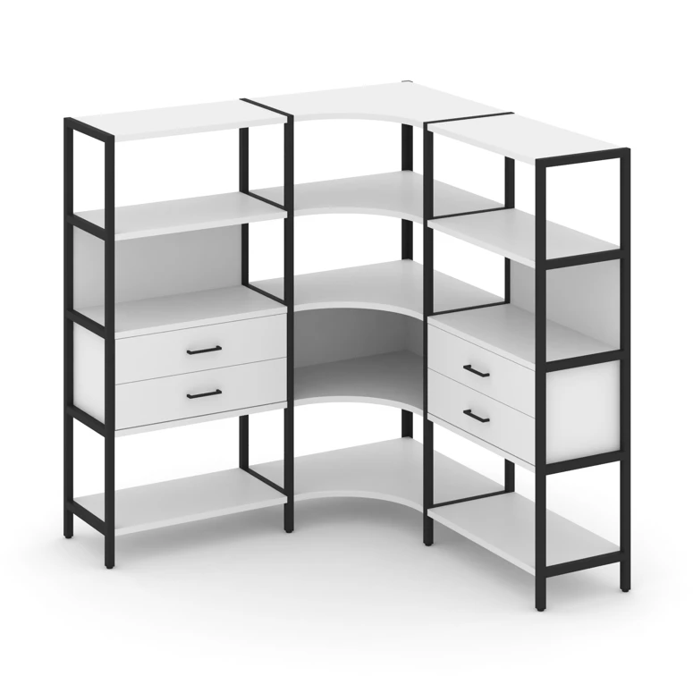 Трехсекционный угловой стеллаж четырехярусный с ящиками SHELF SYSTEM (металл черный) SN.STMU-431
