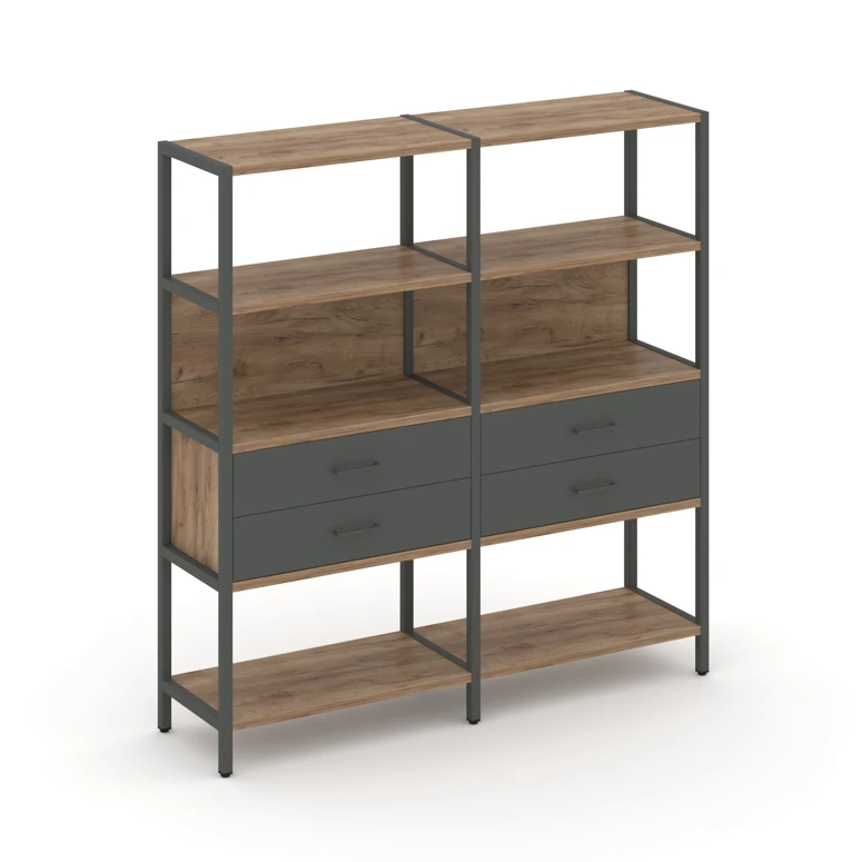 Двухсекционный стеллаж четырехярусный с ящиками SHELF SYSTEM (металл антрацит) SN.STM-422