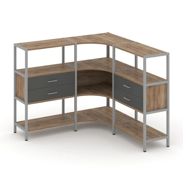 Трехсекционный угловой стеллаж трехярусный с ящиками Shelf System (металл серый) SN.STMU-331