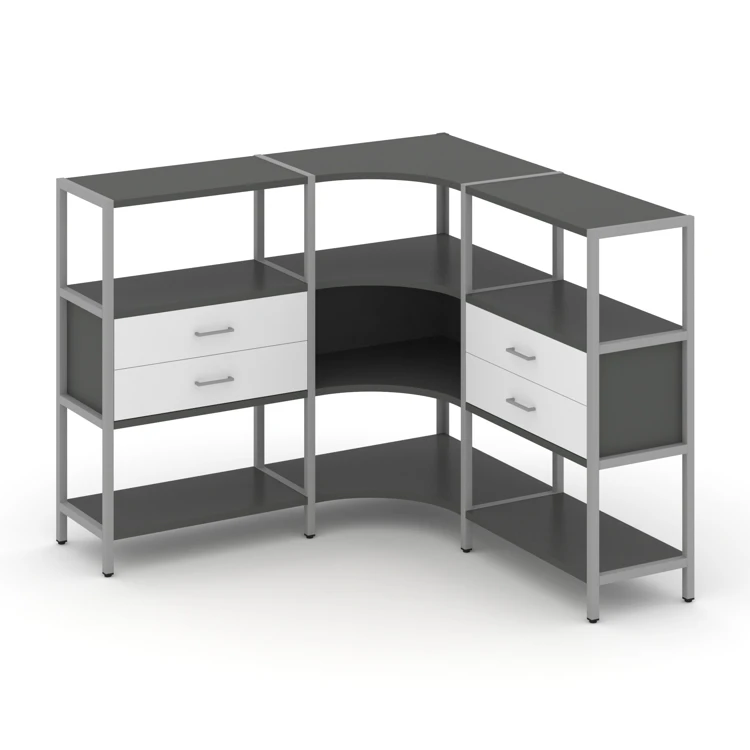 Трехсекционный угловой стеллаж трехярусный с ящиками Shelf System (металл серый) SN.STMU-331