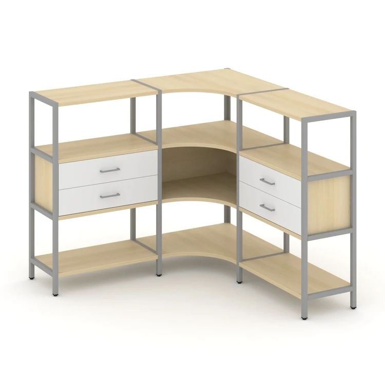 Трехсекционный угловой стеллаж трехярусный с ящиками Shelf System (металл серый) SN.STMU-331