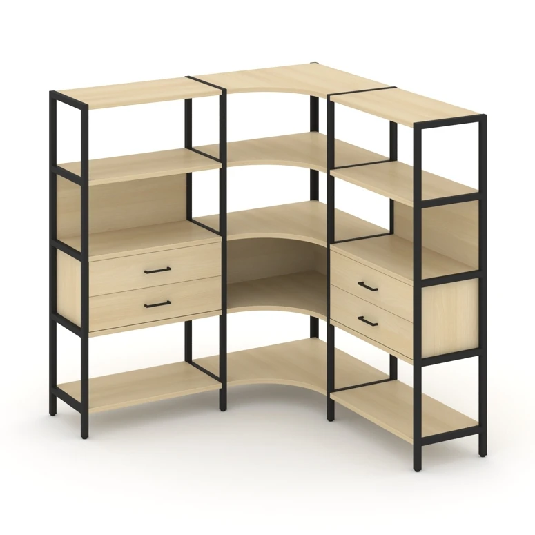 Трехсекционный угловой стеллаж четырехярусный с ящиками SHELF SYSTEM (металл черный) SN.STMU-431