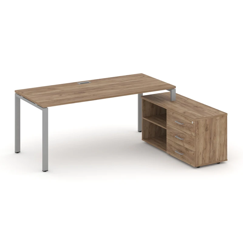 Стол руководителя на металлокаркасе (П-60x30 серый) с тумбой правый STYLE PROJECT DIRECT SN-6P.SRG-024.M(R)