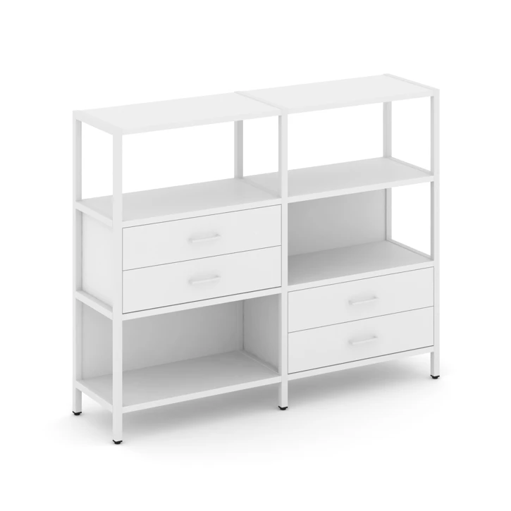 Двухсекционный стеллаж трехярусный с ящиками Shelf System (металл белый) SN.STM-323