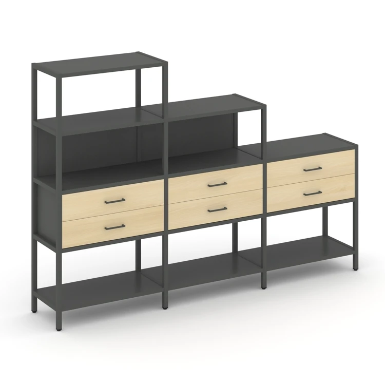 Трехсекционный стеллаж четырех/трех/двухярусный с ящиками SHELF SYSTEM (металл антрацит) SN.STM-431