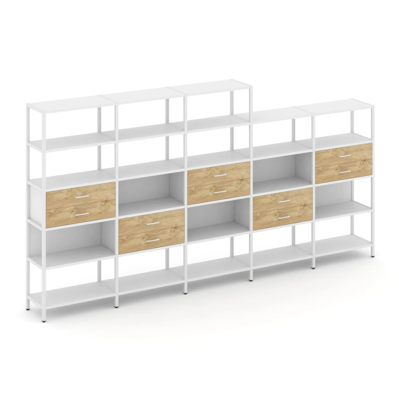 Пятисекционный стеллаж пятиярусный с ящиками Shelf System (металл белый) SN.STM-551