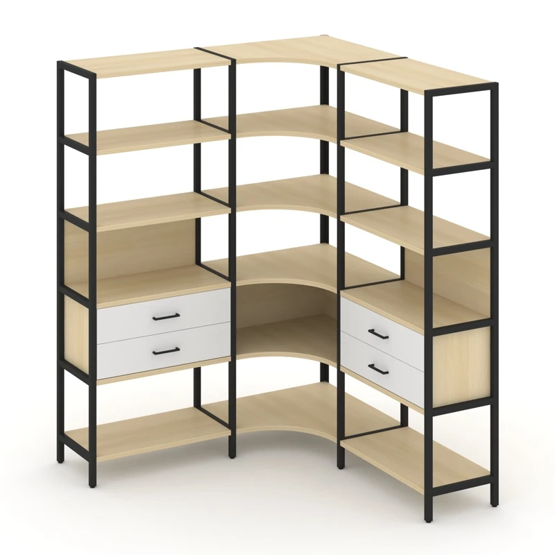 Трехсекционный угловой стеллаж пятиярусный с ящиками SHELF SYSTEM (металл черный) SN.STMU-531