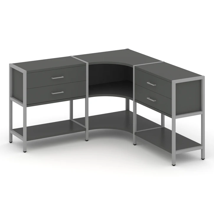 Трехсекционный угловой стеллаж двухярусный с ящиками Shelf System (металл серый) SN.STMU-231